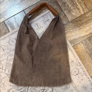 Brown Suede Tote Bag with Leather Handle